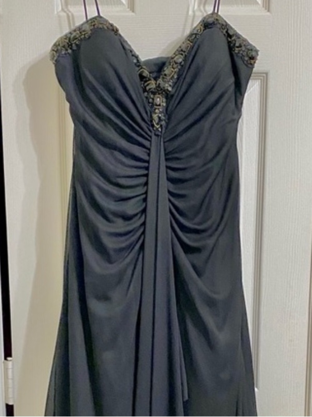 Onyx Black Strapless Beaded Evening Gown